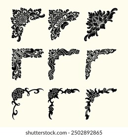 Balinese ornament corner silhouette design vector