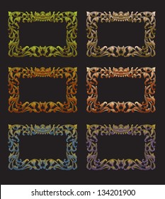 Balinese ornament frame 1, six alternative color on black background. You can put your photo or text in frame ornament.