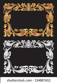 Balinese Ornament Frame 2d. Vintage traditional floral border on black background. Easy to edit. You can put your photo or text into ornament frame.