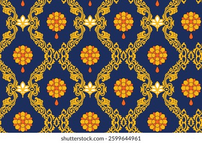 Balinese ornament pattern with floral and filigree elements, for textile, wallpaper, gift wrapping.