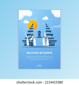 Balinese religious ceremony flat design on poster template