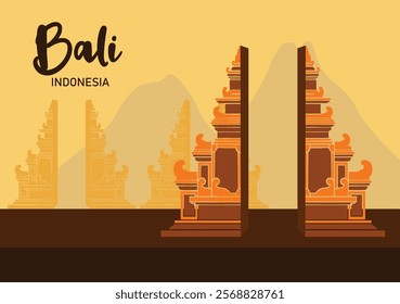 Balinese Temple Day, Vector Illustration suitable for Posters, Banners, and Templates, Bali Indonesia .Nyepi Day, 