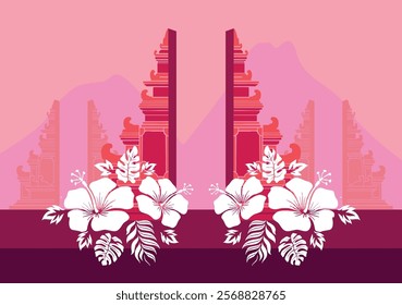 Balinese Temple Day, Vector Illustration suitable for Posters, Banners, and Templates, Bali Indonesia .Nyepi Day, 