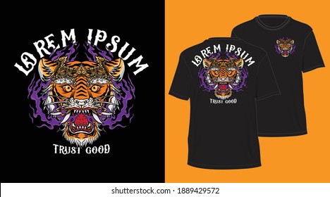 balinese tiger head design tshirt