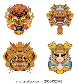 balinese traditional carving vector set