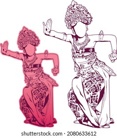 Balinese Traditional Dancer, Vector stock of Legong Dance, performing ethnic dance