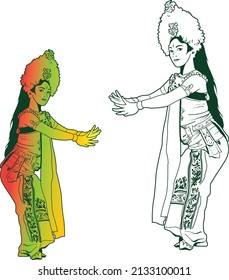 Balinese Traditional Dancer, Vector stock of Legong Dance, performing ethnic dance