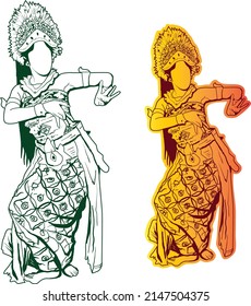 Balinese Traditional Dancer, Vector stock of Legong Dance, performing ethnic dance