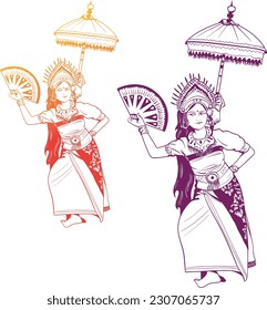 Bailarina tradicional balinesa, material vectorial del baile Kembang Girang, bailando étnico