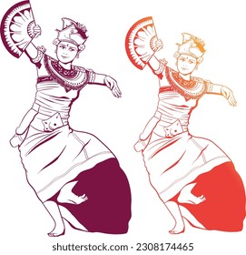 Balinese Traditional Dancer, Vector stock of Legong Dance, performing ethnic dance