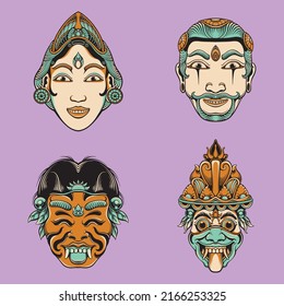 balinese traditional mask vector set 