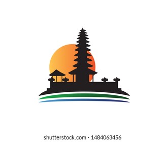 Balinese Traditional Temple with Beautiful Sunset Illustration