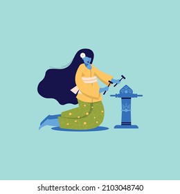 Balinese woman playing a musical instrument "gender"
