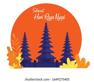 Bali's Day Of Silence And Hindu New Year Vector Illustration, Hari Raya Nyepi, Hindu Architecture, Bali, Indonesia