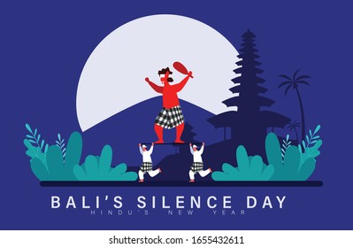 Bali's Day Of Silence And Hindu New Year Vector Illustration, Indonesain Bali's Nyepi Day, Hari Nyepi