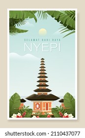 Bali's Day Of Silence And Hindu New Year Vector Illustration fit for Poster Banner and Template, Indonesain Bali's Nyepi Day, Hari Nyepi, Hindu Statue Silhouette and Temple