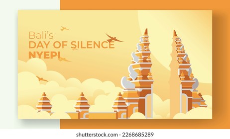 Bali's day of silence nyepi, hindu new year, selamat hari raya nyepi vector illustration hindu statue temple silhouette for banner, poster, template, social media feed