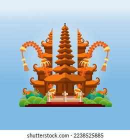 Bali's Day Vector Illustration fit for Poster Banner and Template, Indonesain Bali's Nyepi Day, Hari Nyepi, Hindu Statue Silhouette and Temple