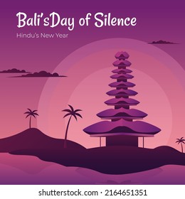 Bali's days of silent. seclusion day silhouette vector. hindu's new years illustration background