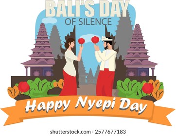 Bali's Nyepi Day of Silence with two people praying in front of the gate