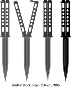Balisong knife. A set of vector folding knives.