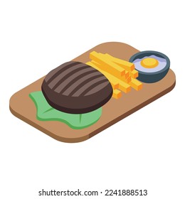 Vector isométrico del icono de la hamburguesa balcánica. Carne de restaurante. Menú de comida