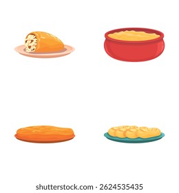 Balkan dinner icons set cartoon vector. Traditional dish from balkan cuisine. Food concept