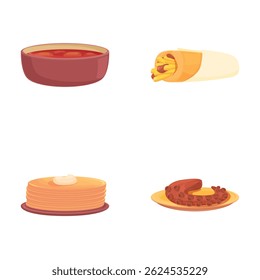Balkan meal icons set cartoon vector. Traditional dish from balkan cuisine. Food concept