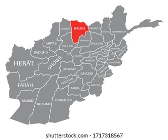 Balkh red highlighted in map of Afghanistan