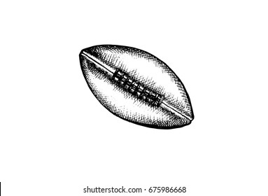 Ball for American football, graphic hand drawn illustration isolated on white background