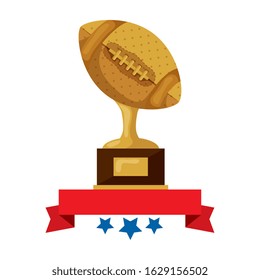 ball american football trophy with ribbon and stars vector illustration design