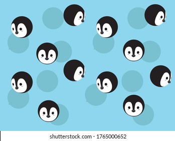 Ball Animal Character Baby Penguin Cute Cartoon Background Wallpaper-01