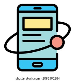 Ball around smartphone icon. Outline ball around smartphone vector icon color flat isolated