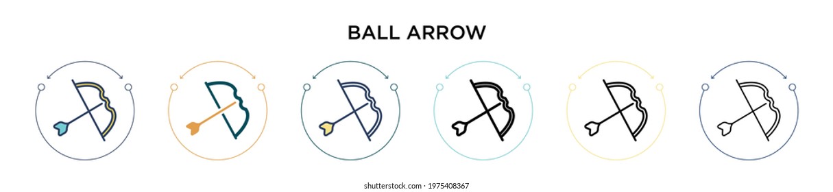 Ball arrow icon in filled, thin line, outline and stroke style. Vector illustration of two colored and black ball arrow vector icons designs can be used for mobile, ui, web