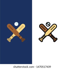 Ball, Baseball, Bat, Bats  Icons. Flat and Line Filled Icon Set Vector Blue Background. Vector Icon Template background