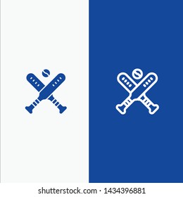 Ball, Baseball, Bat, Bats Line and Glyph Solid icon Blue banner Line and Glyph Solid icon Blue banner
