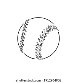 Ball for baseballl hand drawn sketch isolated on white background. Sport items elements in sketch style, vector illustration. ,