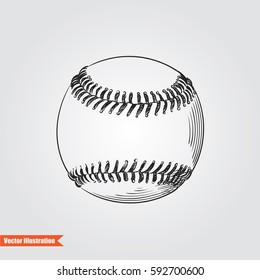 Ball for baseballl hand drawn sketch  isolated on white background. Sport items elements in sketch style, vector illustration