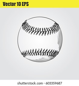 Ball for baseballl hand drawn sketch  isolated on white background. Sport item elemenets vector illustration