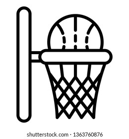 Ball in basket icon. Outline ball in basket vector icon for web design isolated on white background