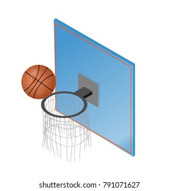 Ball and basket. Isometric icon. Vector illustration.