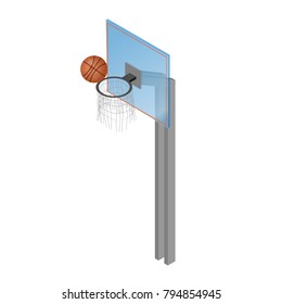 Ball and basket. Isometric icon. Vector illustration. Bascetball icon