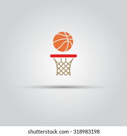 Ball And Basketball Hoop Isolated Vector Icon