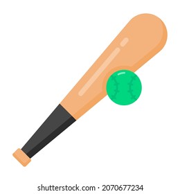 Ball with bat, baseball icon of flat style 
