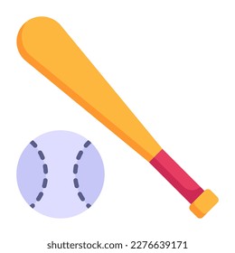 Ball with bat, flat icon of baseball 
