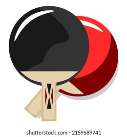 ball bat in table tennis. bat in a small ball game involving two or four players on the table.