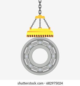 Ball bearing hanging on magnet. Flat vector stock illustration isolated