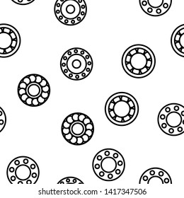 Ball Bearing Mechanism Vector Color Icons Seamless Pattern. Rolling Ball Bearing Linear Symbols Pack. Wheels, Gears, Machinery Equipment. Engineering, Machine Element Illustrations