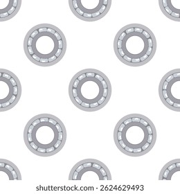 Ball bearing seamless pattern on white background, rotating mechanical part for industrial design