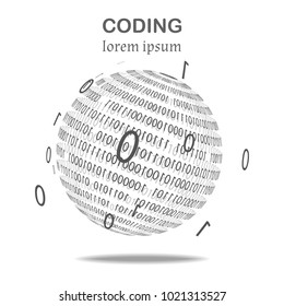 Ball of binary code, black and white.